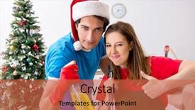  Presentation with christmas party - Cool new presentation theme with working holiday - young family cleaning apartment backdrop and a red colored foreground