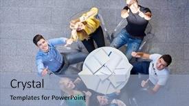  Presentation with small group top view - Presentation design featuring working homework and have fun background and a  colored foreground