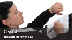  Presentation with time - Presentation enhanced with working hours - businesswoman checking time on her background and a dark gray colored foreground