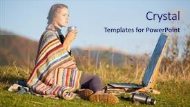  Presentation with delegation work - PPT theme with studio shot of an old man whispering something to his wife isolated on white background background and a light gray colored foreground