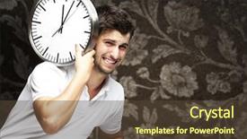  Presentation with vintage clock - Colorful theme enhanced with working hours - portrait of a handsome young backdrop and a tawny brown colored foreground