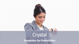  Presentation with animated watch - PPT theme enhanced with working hours - smiling female entrepreneur looking background and a  colored foreground