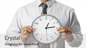  Presentation with hand holding colorful brain sketch - Cool new slide deck with working hours - young man holding a clock backdrop and a light gray colored foreground