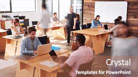  Presentation with blur office of - Presentation theme consisting of working in a busy office background and a red colored foreground