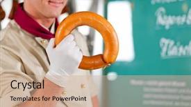  Presentation with butcher shop - Amazing PPT layouts having working in a butcher's shop - a butcher with sausage backdrop and a coral colored foreground