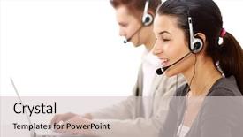  Presentation with call center - Beautiful presentation featuring contact centre - attractive young people working backdrop and a white colored foreground