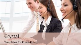  Presentation with call center - PPT layouts consisting of centre d appel - attractive young people working background and a lemonade colored foreground