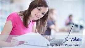  Presentation with female college student uti - Audience pleasing slide set consisting of working in a high school backdrop and a sky blue colored foreground