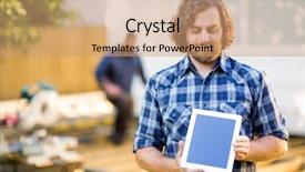  Presentation with digital multimeters - Audience pleasing PPT theme consisting of working in background at construction backdrop and a  colored foreground