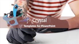  Presentation with disposal mask and gloves - Theme featuring working in black medical gloves background and a coral colored foreground