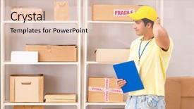  Presentation with contractor - Audience pleasing PPT theme consisting of working in box delivery relocation backdrop and a  colored foreground