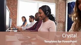  Presentation with staff - Presentation theme with working in busy customer service background and a coral colored foreground