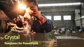  Presentation with industrial machines - Audience pleasing slide deck consisting of working in gloves with industrial backdrop and a tawny brown colored foreground