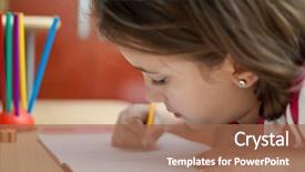  Presentation with school software - Slides consisting of working in her school project background and a coral colored foreground