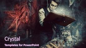  Presentation with medieval - Colorful slide set enhanced with working in his laboratory alchemist backdrop and a wine colored foreground