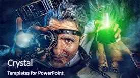  Presentation with crazy - Beautiful slide deck featuring working in his laboratory alchemist backdrop and a navy blue colored foreground