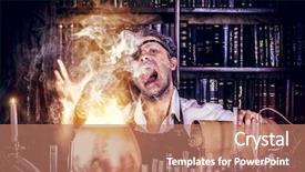  Presentation with crazy - Slide set with working in his laboratory alchemist background and a coral colored foreground