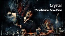  Presentation with laboratory - PPT theme consisting of working in his laboratory alchemist background and a  colored foreground