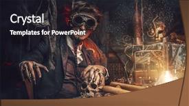  Presentation with medieval - Amazing PPT theme having working in his laboratory alchemist backdrop and a  colored foreground