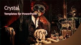  Presentation with medieval - Amazing slide deck having working in his laboratory alchemist backdrop and a wine colored foreground