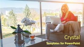  Presentation with free - Amazing PPT theme having working-in-house-woman-spend backdrop and a tawny brown colored foreground