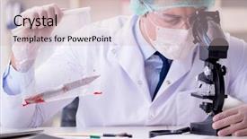  Presentation with forensics - Audience pleasing slides consisting of working in lab on crime backdrop and a  colored foreground