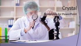  Presentation with forensics - Beautiful theme featuring working in lab on crime backdrop and a mint green colored foreground