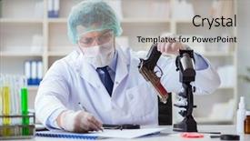  Presentation with forensics - Theme featuring working in lab on crime background and a light gray colored foreground