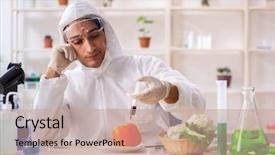  Presentation with gmo - Colorful presentation design enhanced with working in lab on gmo backdrop and a coral colored foreground