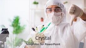  Presentation with gmo - Audience pleasing slide deck consisting of working in lab on gmo backdrop and a light gray colored foreground