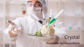  Presentation with gmo - Slide set featuring working in lab on gmo background and a coral colored foreground