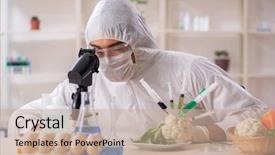  Presentation with gmo - Beautiful PPT theme featuring working in lab on gmo backdrop and a coral colored foreground