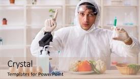  Presentation with gmo - Presentation theme featuring working in lab on gmo background and a coral colored foreground