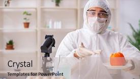  Presentation with gmo - Cool new PPT layouts with working in lab on gmo backdrop and a soft green colored foreground