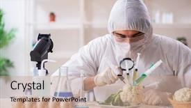  Presentation with gmo - Beautiful slide deck featuring working in lab on gmo backdrop and a coral colored foreground