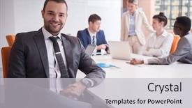  Presentation with business group meeting - Colorful PPT theme enhanced with working in modern bright office backdrop and a  colored foreground