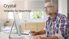  Presentation with old desktop computer - Slides having working in office on desktop background and a lemonade colored foreground