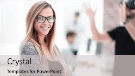  Presentation with software - Audience pleasing presentation theme consisting of working in software developing company backdrop and a light gray colored foreground