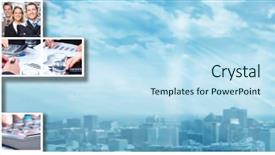  Presentation with people collage - Presentation with working in the office collage background and a sky blue colored foreground