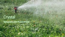  Presentation with green lawn - Beautiful slide deck featuring working lawn sprinkler spraying water backdrop and a tawny brown colored foreground