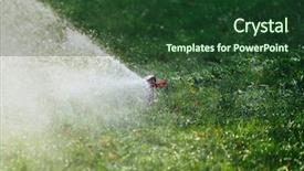  Presentation with green lawn - PPT theme featuring working lawn sprinkler spraying water background and a tawny brown colored foreground