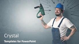  Presentation with hand tools - Colorful presentation design enhanced with working-man-with-tools backdrop and a gray colored foreground