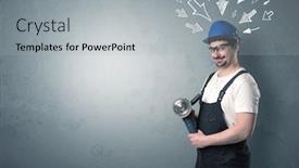  Presentation with hand tools - Audience pleasing slides consisting of working-man-with-tools backdrop and a light gray colored foreground