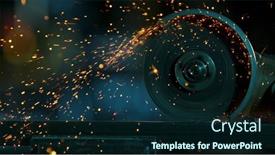  Presentation with taperecorder workshop - PPT theme consisting of working-metal-cutter-in-workshop background and a navy blue colored foreground