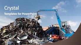  Presentation with scrap metal - Colorful presentation design enhanced with working metal scrap loading machine backdrop and a teal colored foreground