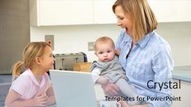 Presentation with mom baby - Presentation design having working mom baby - mother with children using laptop background and a light blue colored foreground