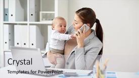  Presentation with working mother - Beautiful PPT layouts featuring working mother - business motherhood multi-tasking family backdrop and a light gray colored foreground