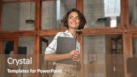  Presentation with glass - Slides featuring working office over glass door background and a violet colored foreground