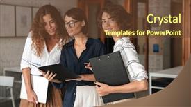  Presentation with village india women working - Slide deck consisting of working office over glass door background and a tawny brown colored foreground