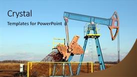  Presentation with pump - Presentation enhanced with working old rusty oil pump background and a light blue colored foreground